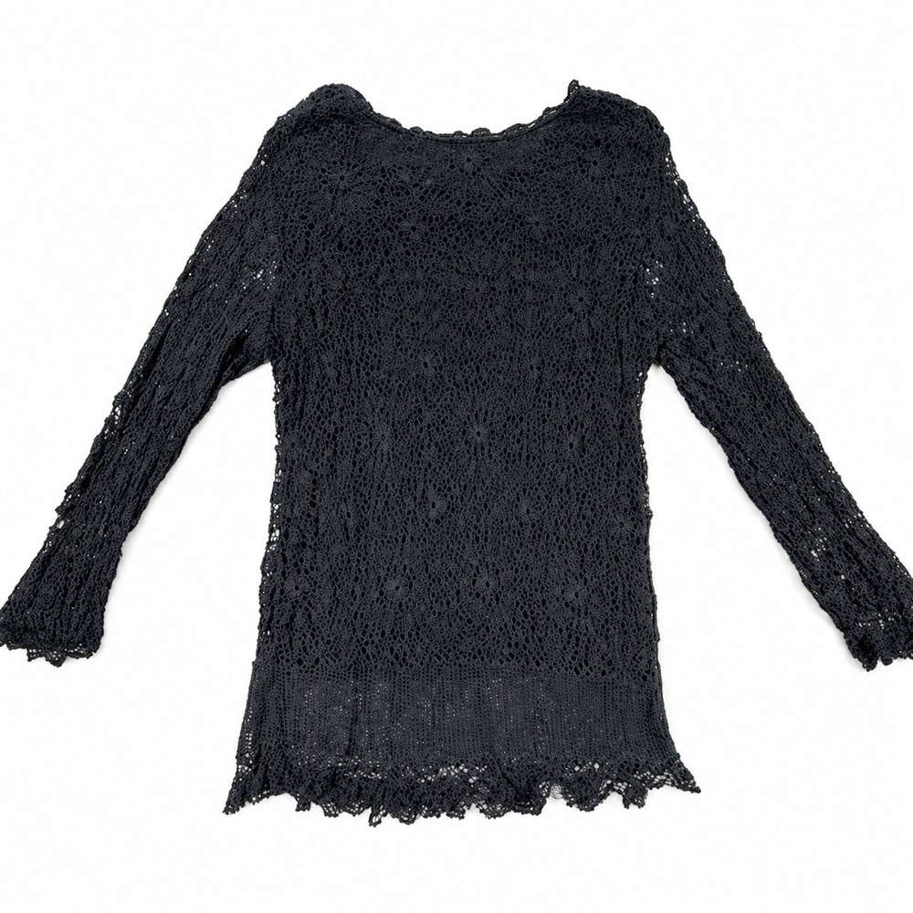 Marisol Black Crochet Tunic Top Women XL Cotton Lined Boho Long Sleeve - Picture 2 of 10